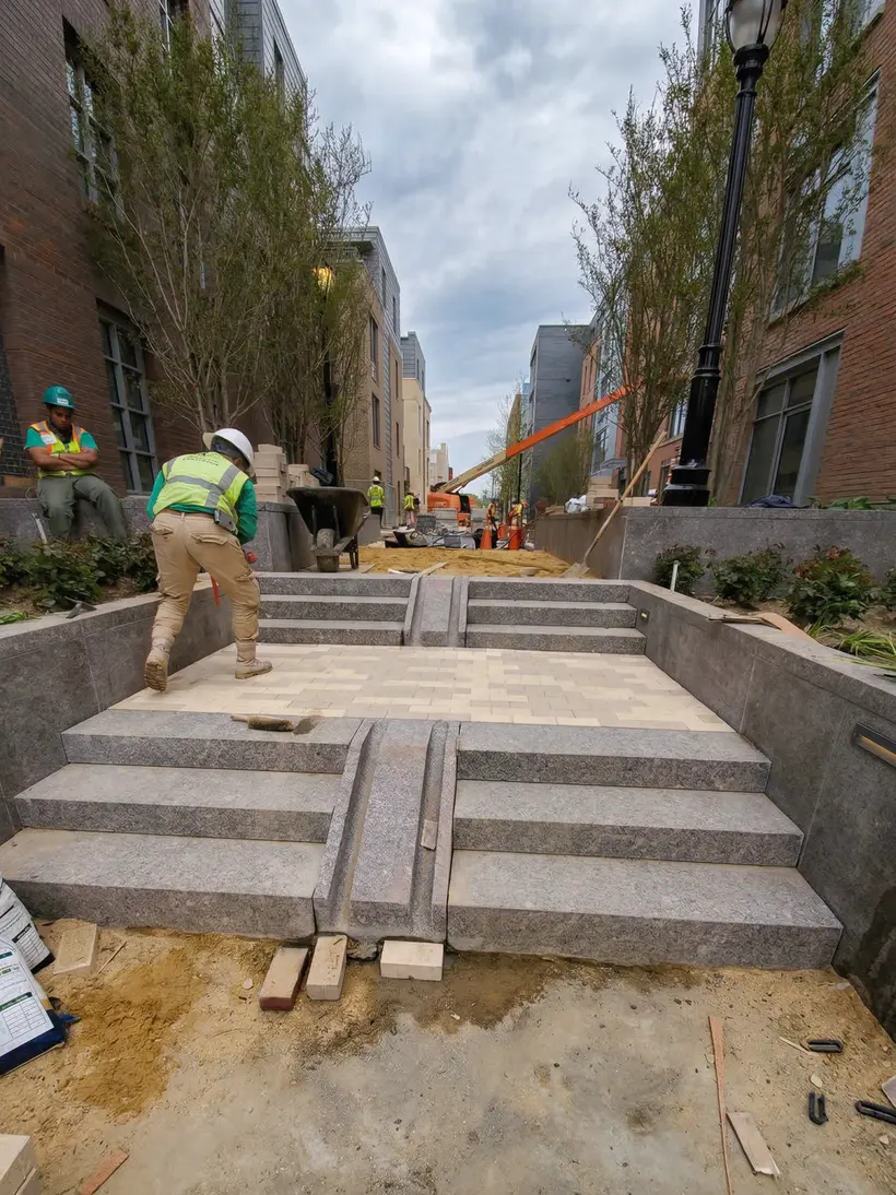 Granite steps under construction