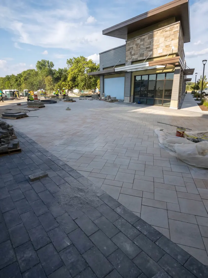 Modern pavilion with a freshly paved plaza