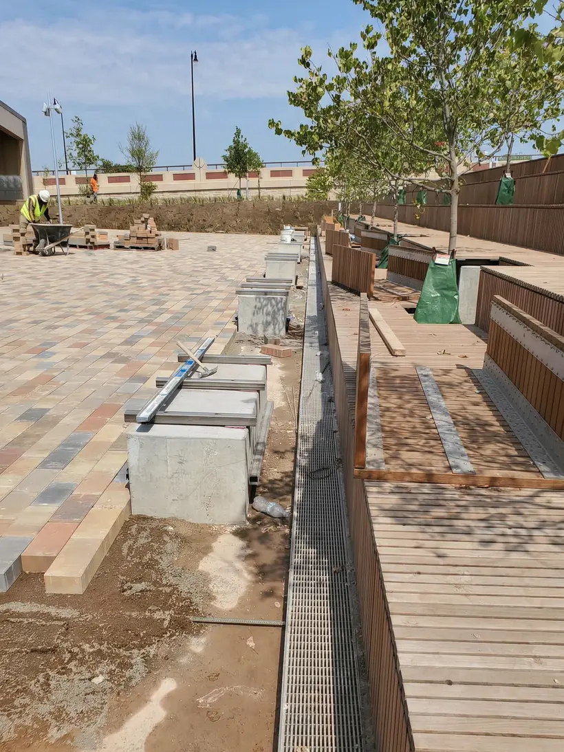 Paver installation on a terrace with form boards