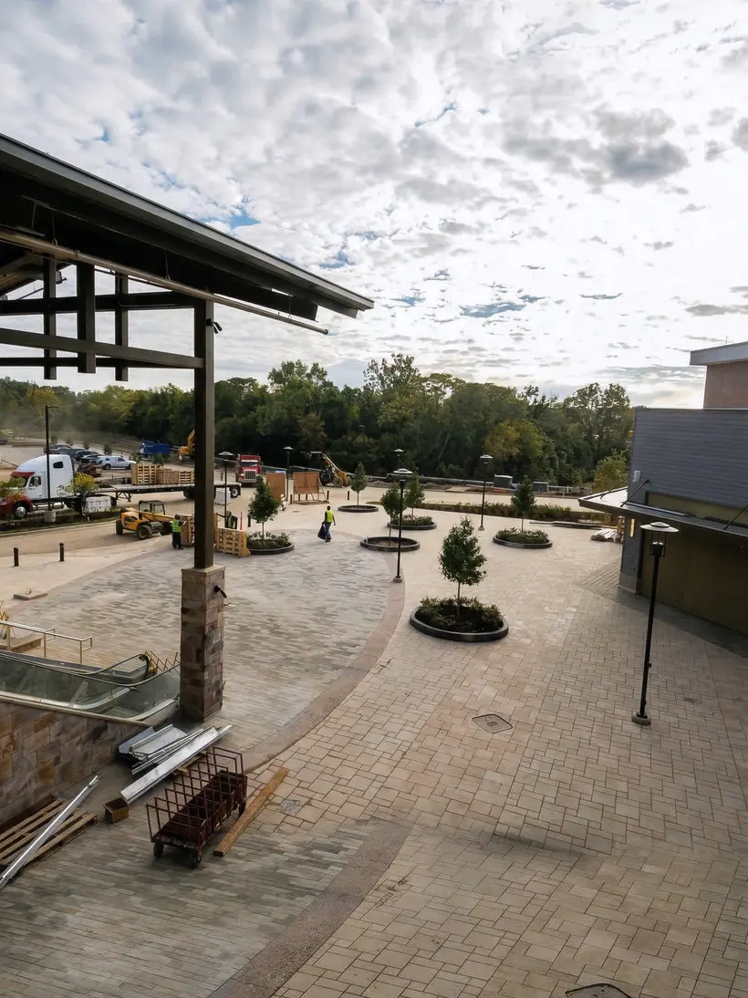Pergola plaza with new plantings
