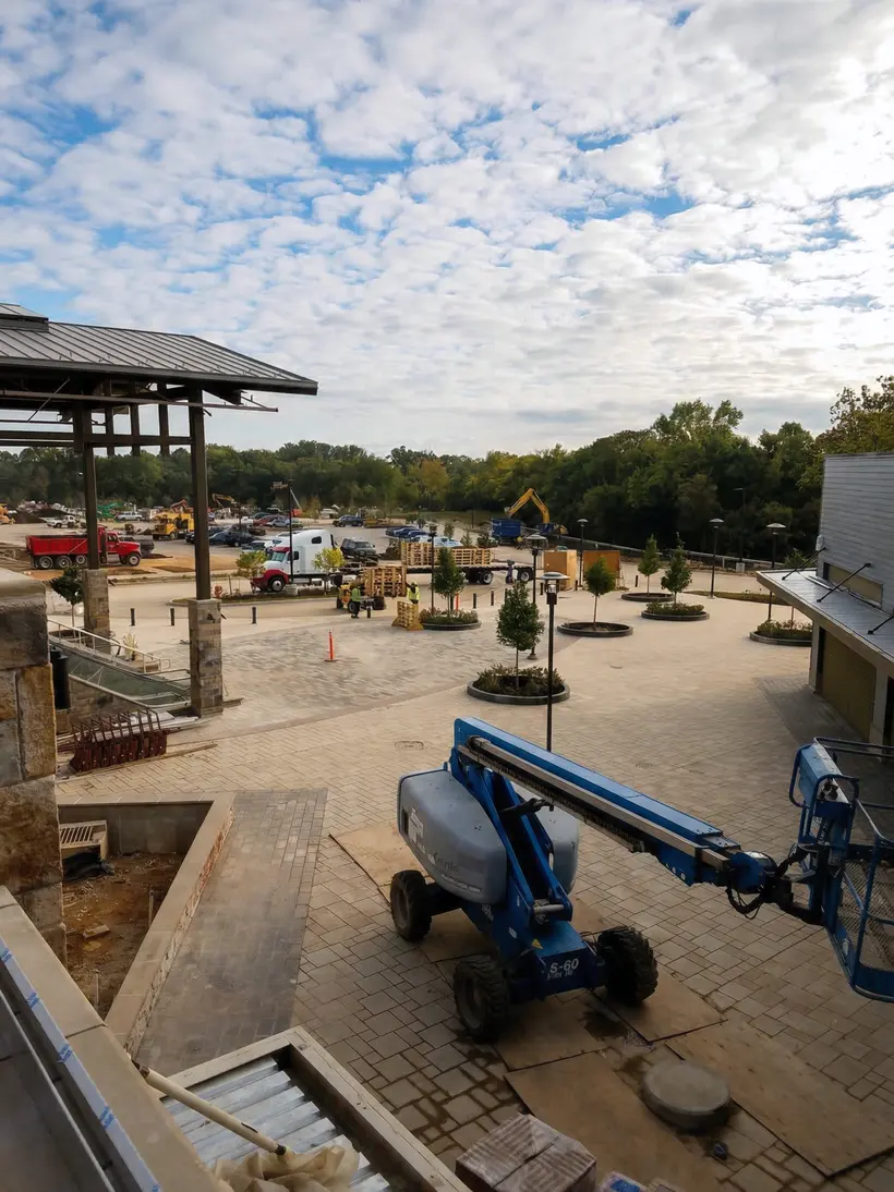 Plaza with freshly planted trees